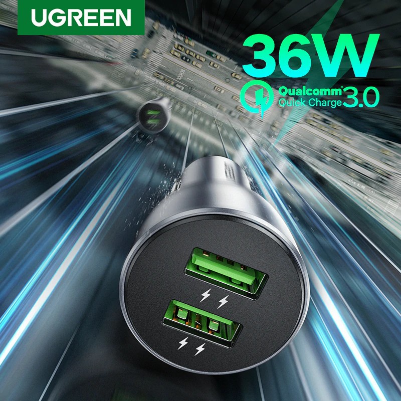 ภาพหน้าปกสินค้าUgreen Quick Charge 3.0 36W Car Charger Dual USB Fast Charging