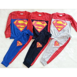 Set เสื้อแขนยาว+กางเกงขายาว ลาย Superman มี 3 สี เนื้อผ้า นิ่ม ไม่หนามาก size 1/2/4