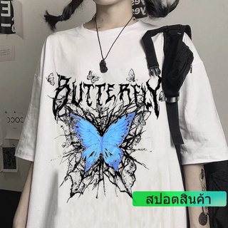Harajuku เสื้อยืดที่สวยงาม Gothic ผีเสื้อ Punk การ์ตูนแขนสั้น O-Neck Top ผู้หญิงฤดูร้อนโดยตรงหลวม Oversize Streetwear