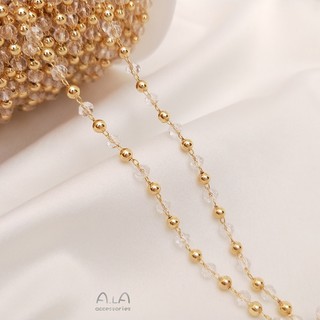 ภาพหน้าปกสินค้า14K gold-covered color-preserving light bead faceted zircon round bead spacer chain diy loose chain handmade bracelet jewelry accessories ที่เกี่ยวข้อง