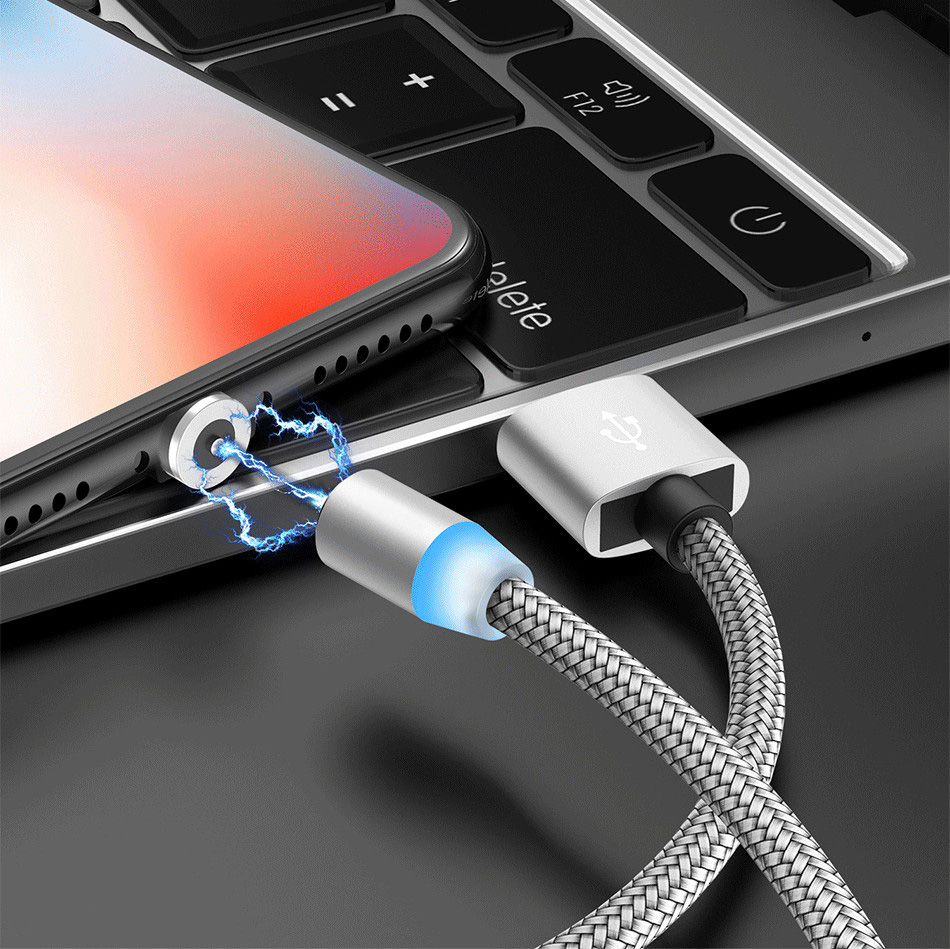 พร้อมส่ง-1m-3a-magnetic-type-c-ios-micro-360round-fast-charger-สาย-usb-พร้อมไฟ-led-เครื่องชาร์จแม่เหล็ก