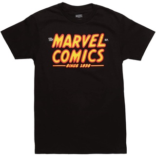 H เสื้อยืดผู้ใหญ่โลโก้ย้อนยุค เสื้อยืดผู้ชาย Marvel Comics Retro Slanted Logo Adult T-Shirt new cotton 100%คอกลมเสื้อยืด