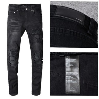 สินค้า 36 พร้อมส่ง ขายดีไฮเอน​ AMIRI  MX1 CLASSIC JEAN classic patched leather jeans