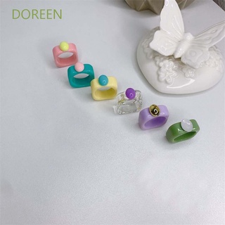 Doreen แหวนอะคริลิครูปไข่เครื่องประดับแฟชั่นสไตล์เกาหลีหลากสี