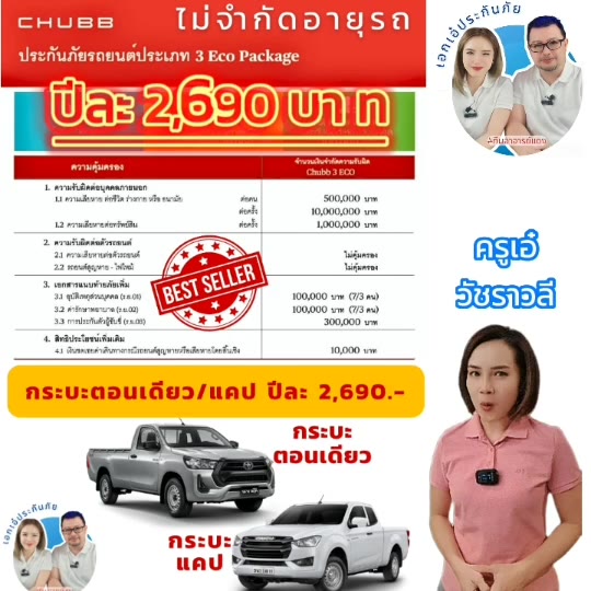 chubb-ประกันรถยนต์ชั้น-3-eco-package-ชับบ์สามัคคีประกันภัย-สำหรับ-กระบะตอนเดียว-แคป