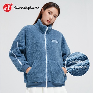 Cameljeans เสื้อแจ็กเก็ต ผ้าฟลีซ แบบหนา ทรงหลวม อเนกประสงค์ สไตล์สปอร์ต แฟชั่นฤดูหนาว สําหรับผู้หญิง