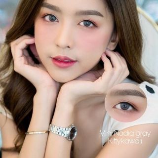 💖 Kitty Kawaii ๑ mini Nadia สายตา -00 ถึง -1000 brown gray Contactlens  บิ๊กอาย คอนแทคเลนส์ ราคาถูก แถมตลับฟรี