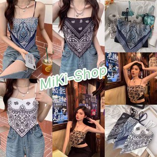 💕*MiKi-shop*พร้อมส่ง*วินเทจเสื้อสายเดี่ยวเอวลอยแต่งทรงสามเหลี่ยมเก๋ๆ32036-3