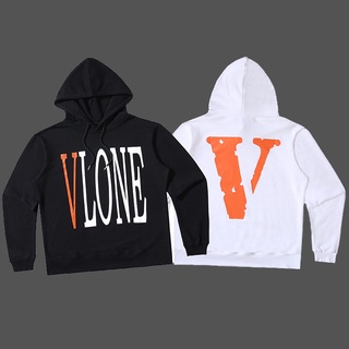 สินค้า VLONE Beijing Limited Orange Big V Loose Casual Threaded Bottom Hooded Sweater Hoodie Men and Women