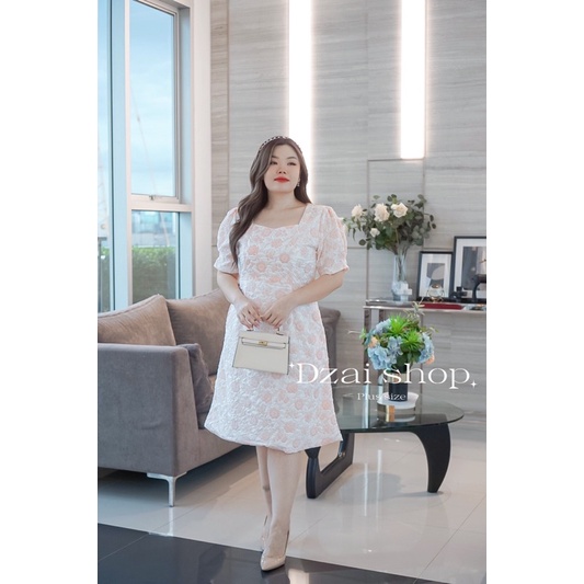เดรสสาวอวบอ้วน-ผ้าทอปั๊มนูน