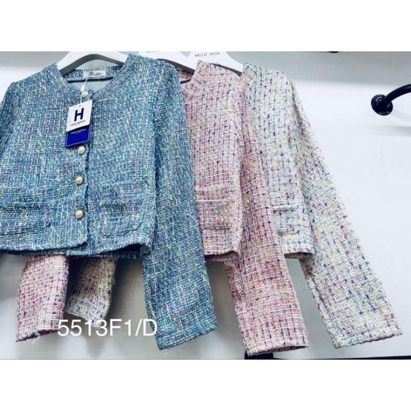 astyleshop-blazer-เสื้อทวิต-คอกลม-แขนยาว-กระดุมมุก