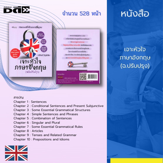 หนังสือ-เจาะหัวใจภาษาอังกฤษ-ฉบับปรับปรุง-ได้นำเสนอหลักไวยากรณ์ภาษาอังกฤษ-มีตัวอย่างการใช้-พร้อมแบบทดสอบความรู้