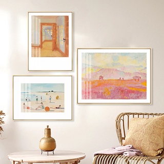 ภาพโปสเตอร์ผ้าใบ พิมพ์ลายบ้านริมหาด สีส้ม สไตล์โมเดิร์น สําหรับตกแต่งบ้าน ห้องนั่งเล่น