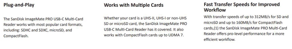 ข้อมูลเพิ่มเติมของ SanDisk ImageMate PRO USB-C Multi Card Reader/Writer (SDDR-A631-GNGNN)