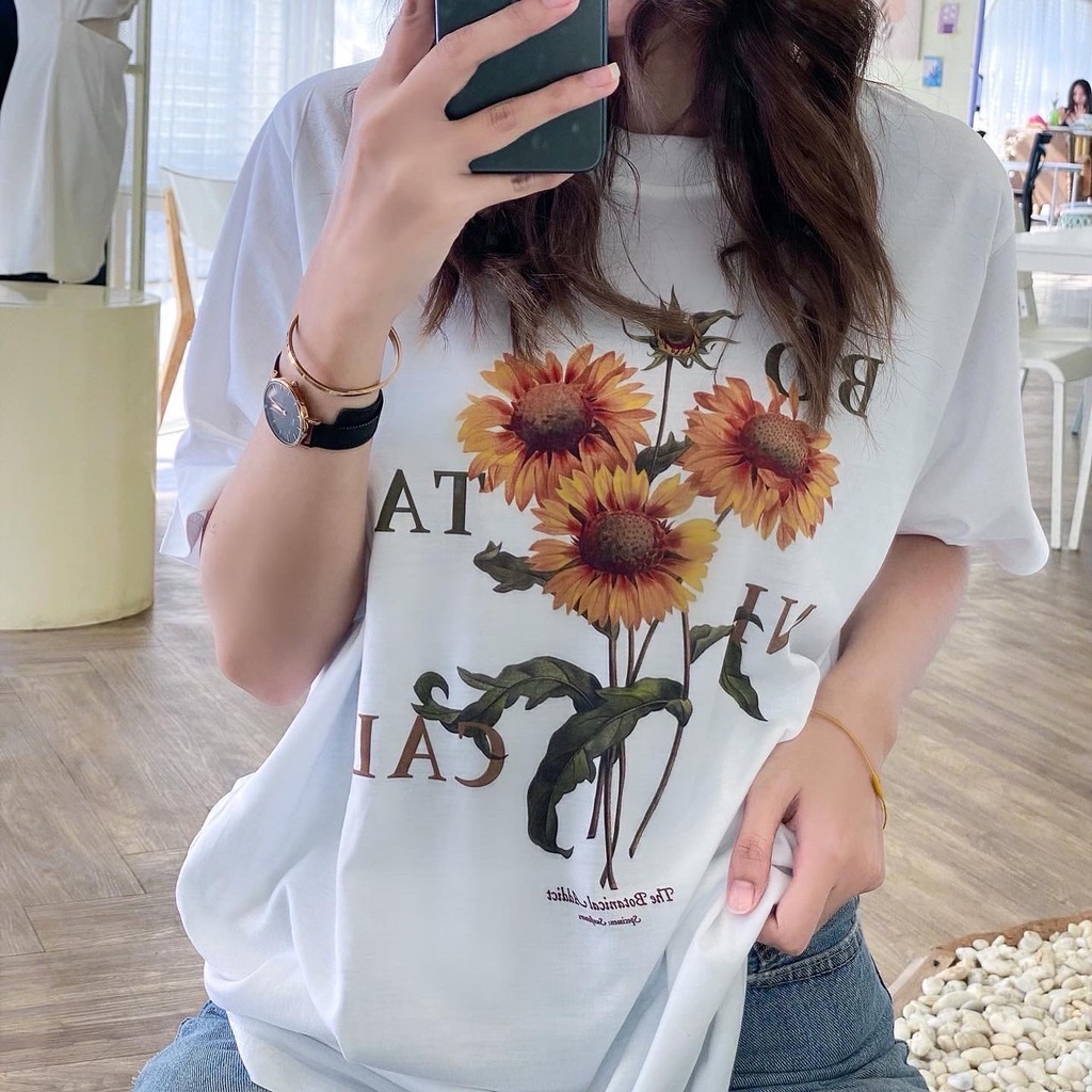 s-5xl-พร้อมส่ง-sunflowers-ถูกและดี-เสื้อยืด-เสื้อสีขาว-เสื้อยืดโอเวอร์ไซส์-เสื้อสไลต์เกาหลี