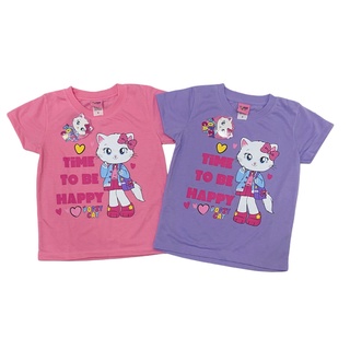 เสื้อยืดคอตตอน สี ลิขสิทธิ์แท้ 100% Popzy Cat ชมพู/ม่วง งานป้าย มือ1