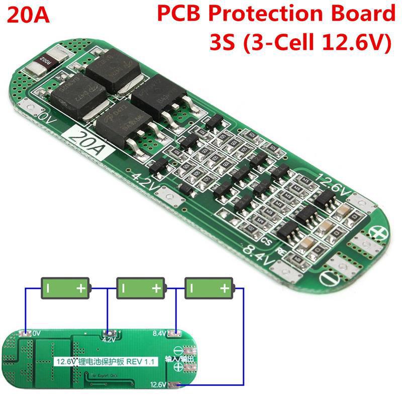 3S 20A Li-Ion แบตเตอรี่ลิเธียม 18650 บอร์ดโมดูลป้องกัน Pcb Bms 12.6V 59X20X3.4 มม.