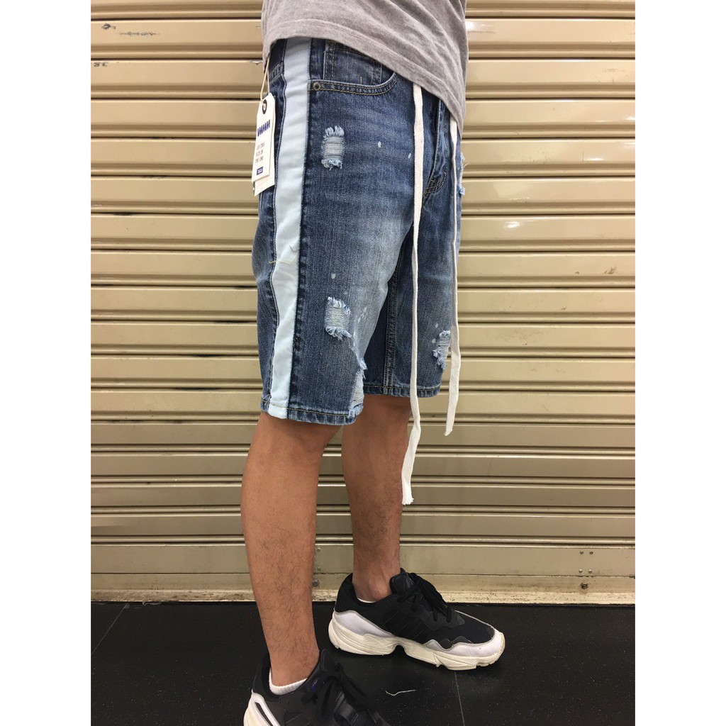 short-denim-กางเกงยีนส์ฟอกสีซีด-คาดแถบข้างขาว-งานพรีเมียม