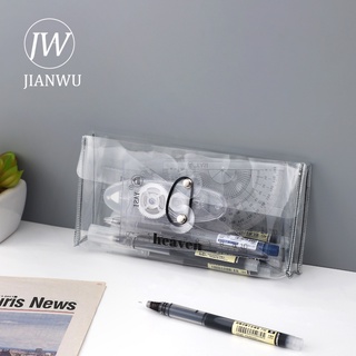 Jianwu กระเป๋าดินสอ PVC แบบใส สไตล์เรียบง่าย ที่ม้วนเก็บเครื่องเขียน กระเป๋าดินสอ kawaii ที่ใส่ปากกา อุปกรณ์การเรียน