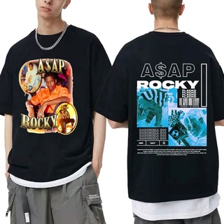 [S-5XL] เสื้อยืดแขนสั้น ผ้าฝ้าย พิมพ์ลาย Rapper Asap Rocky สีดํา สไตล์ฮิปฮอป โอเวอร์ไซซ์ แฟชั่นฤดูร้อน สําหรับผู้ชาย และ