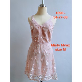 เดรสสั้น เดรสผู้หญิง เดรสออกงานสีชมพูอ่อนปักลูกไม้  Misty Mynx SIZE M #MYX002