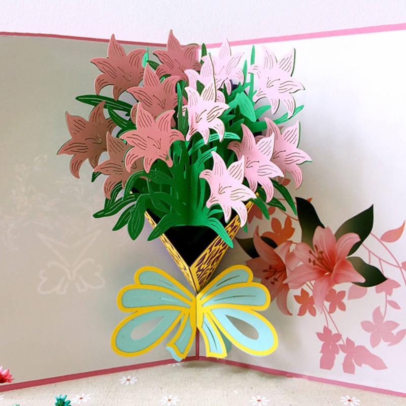 การ์ดยินดี-ดอกไม้-ของขวัญวันพิเศษ-ป็อปอัพ-handmade-pop-up-flower-gift-card-3d