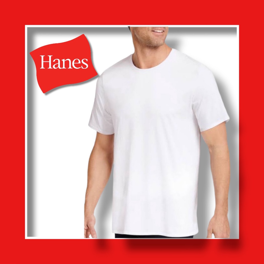 เสื้อเบลาส์-hanes-คอกลมเสื้อยืดสีขาวในวัสดุผ้าฝ้าย-100