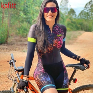 ชุดปั่นจักรยาน kafitt new Pro Team Triathlon Jumpsuit Womens Cycling Long Sleeve Jersey Tights Jumpsuit macaquinho ciclismo feminino