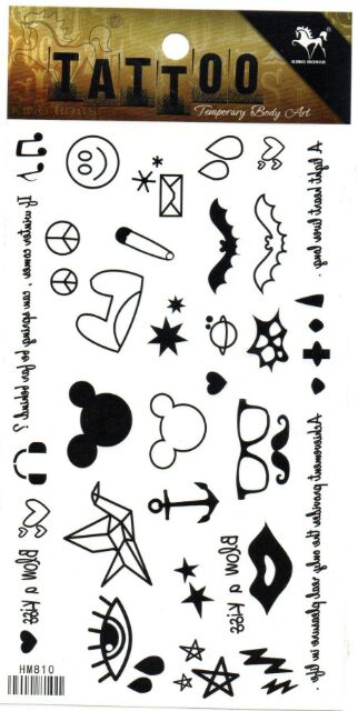 tattoo-fashion-แท็ททู-สติ๊กเกอร์-mickey-mouse-ดาว-star-ค้างคาว-bat-แว่น-หัวใจ-heart-hm810