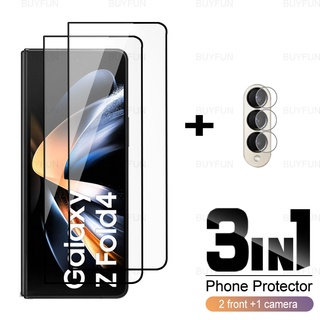 3in1 ฟิล์มกระจกนิรภัยกันรอยหน้าจอ HD ขอบดํา สําหรับ Samsung Z Fold 4 7.6 นิ้ว Samsung Galaxy Z Fold4 Fold3