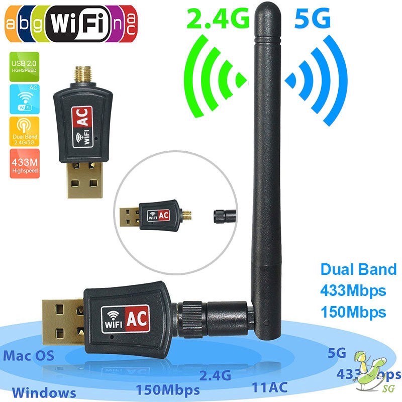 ภาพสินค้าตัวรับสัญญาณ Wifi 2 ย่านความถี่ 5G/2G Dual Band USB 2.0 Adapter WiFi Wireless 600M แบบมีเสา รองรับ5G จากร้าน khunsua บน Shopee ภาพที่ 7