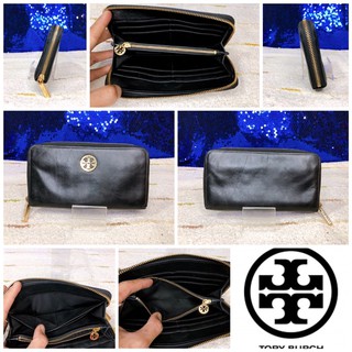 👝: TORY BURCH Robinson Black Leather Zip Continental Wallet แท้💯%