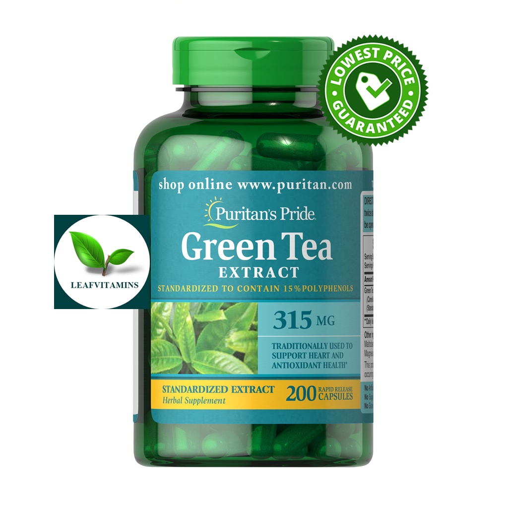 ภาพหน้าปกสินค้าPuritan's Pride Green Tea Standardized Extract 315 mg / 200 capsules