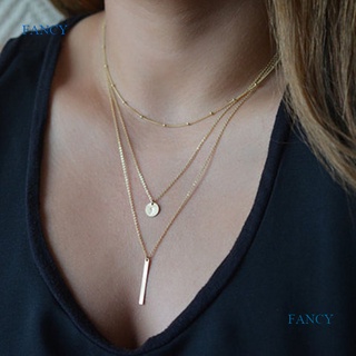 Fancy สร้อยคอเงินแท้ 925 จี้บาร์ยาว สามชั้น เรียบง่าย แวววาว เครื่องประดับ สําหรับผู้หญิง งานแต่งงาน ของขวัญ