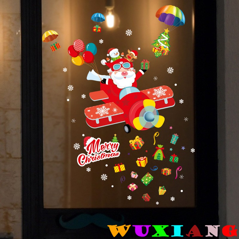 wuxiang-สติกเกอร์ติดผนัง-ลายการ์ตูนซานต้า-ลูกโป่ง-ตกแต่งร้าน-คริสต์มาส