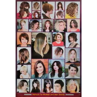 โปสเตอร์ ทรงผมผู้หญิง Womens Hairstyles Poster 24”x35” Inch Fashion Barber Beauty Salon Hairdresser v7