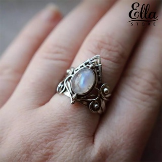 Ellastore123 แหวนเงิน ฝังมูนสโตน เครื่องประดับแฟชั่น สไตล์พังก์ สําหรับผู้หญิง