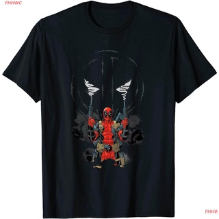 FHHWC New Marvel Deadpool Symbol Weapons Blazing T-Shirt เสื้อยืดพิมพ์ลาย บุคลิกภาพ เสื้อยืดผู้ชายและผู้หญิง sale