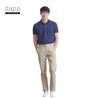 dapp Uniform กางเกงขายาว ผ้าผสม spandex แบบ unisex Beige Elastic Waist Slim Fit Trousers สีเบจ(LT1E1001)