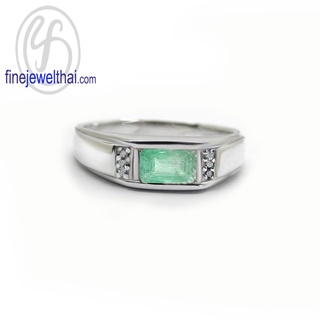 Finejewelthai-แหวนมรกต-มรกต-แหวนเงินแท้-แหวนพลอย-แหวนเพชรCZ-Emerald-Silver-Ring-R1368em