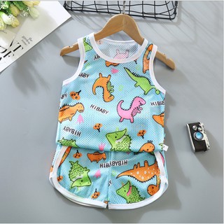 kids vest set cartoon sleeveless vest + shorts childrens clothing breathable and comfortable fashionable for boys in summer.