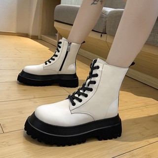 สินค้า HOT🔥 รองเท้าบู๊ทส์มาร์ตินสไตล์อังกฤษ  ขาว ก้นหนา นกนางแอ่น รองเท้าบูทผู้หญิง อังกฤษ ลม 2022 ปี ใหม่ ฤดูใบไม้ร่ 35-40