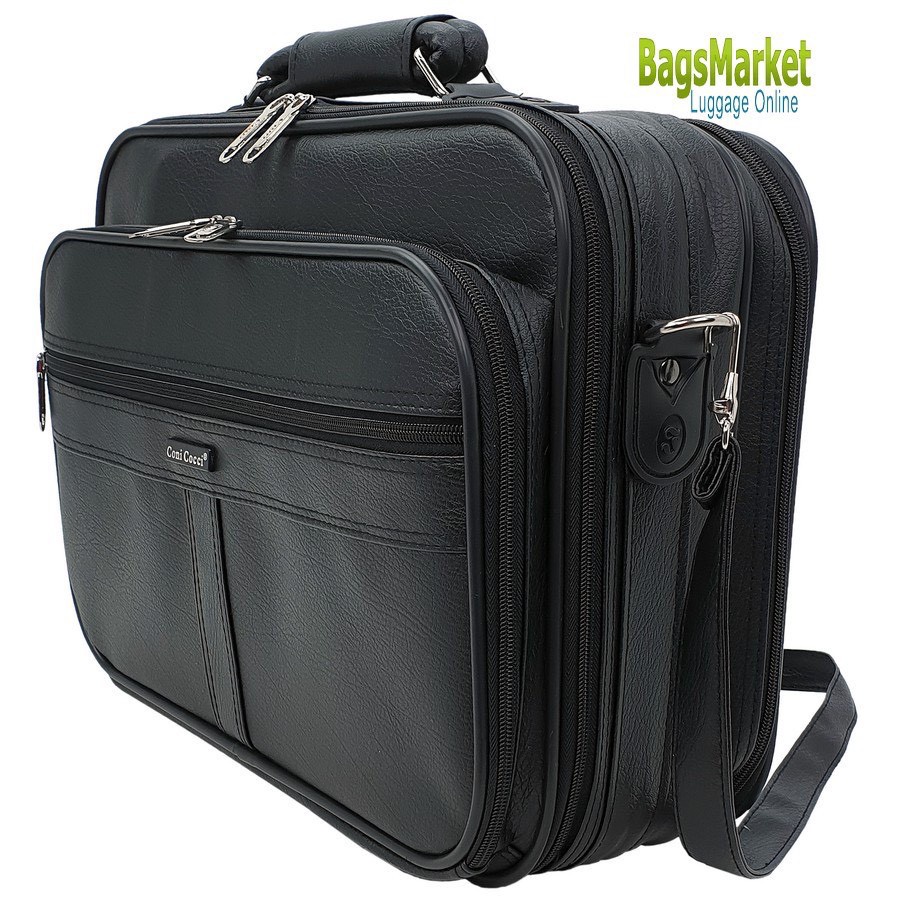 bagsmarket-กระเป๋าสะพายไหล่-coni-cocci-กระเป๋าใส่เอกสาร-กระเป๋าถือขนาด-18-นิ้ว-รุ่น-4011l-black