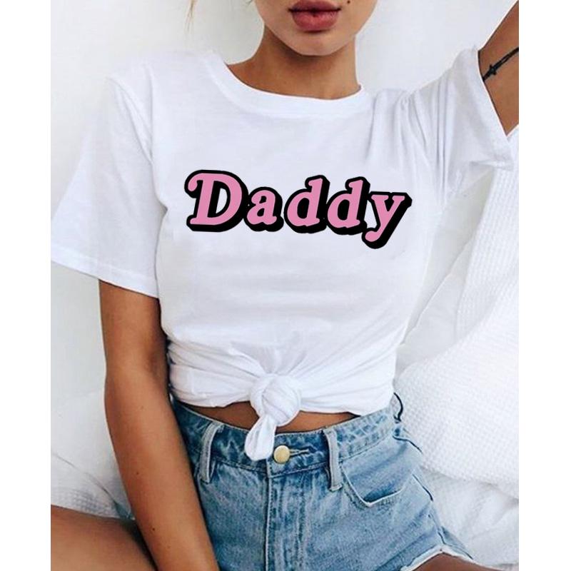 เสื้อยืดลําลองสําหรับสตรีผ้าฝ้ายแขนสั้นคอกลมพิมพ์ลาย Daddy Oversized 2019 Anime Pa