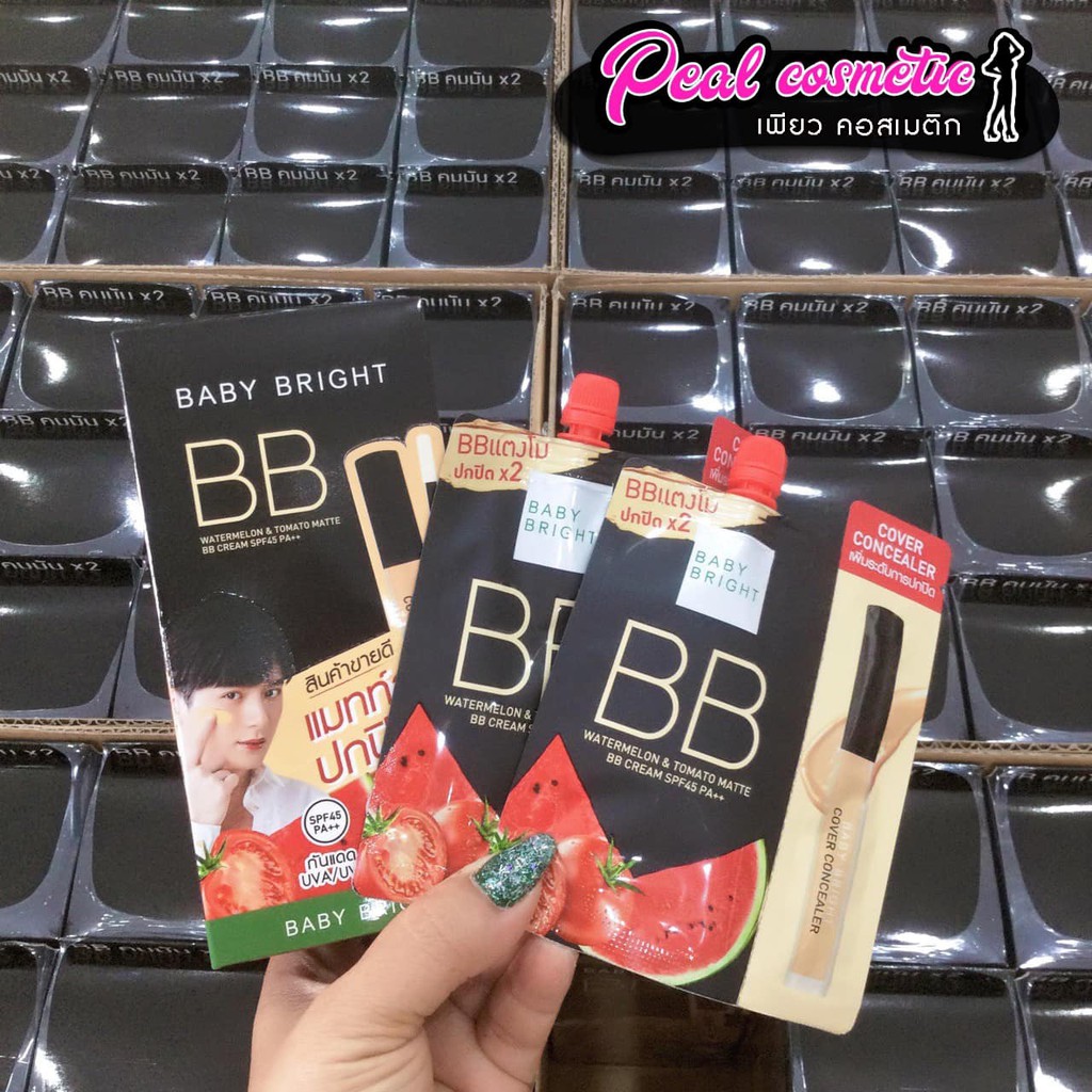 ภาพหน้าปกสินค้าเพียวคอส Baby Bright Watermelon & Tomato BB เบบี้ไบร์ท บีบี ครีมแตงโม (แบบซอง) จากร้าน pealcosmetic บน Shopee