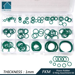 โอริงยางฟลูโร่ FKM สีเขียว 1 มม. 1.5 มม. 1.9 มม. 2.4 มม. หนา 15 ขนาด OD 6 มม.-30 มม. แบบเปลี่ยน 150 ชิ้น