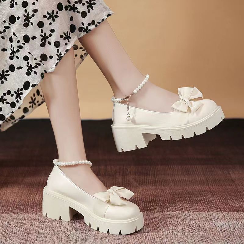 สินค้าสำเร็จรูป-mary-jane-รองเท้าผู้หญิง-ดีไซน์ห่วงโซ่รองเท้าไข่มุกอย่างมีสไตล์