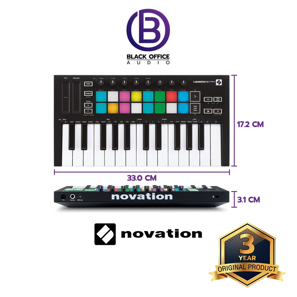 novation-launchkey-mini-mk-iii-มิดี้-คีย์บอร์ด-ทำเพลง-ทำบีท-midi-keyboard-midi-controller-blackofficeaudio