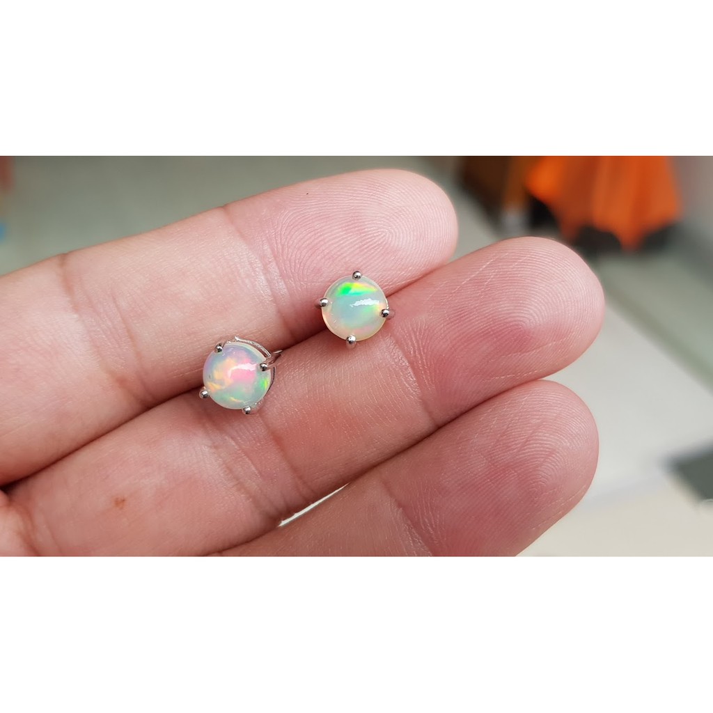 พร้อมส่ง-ต่างหูพลอยโอปอลแท้-เหลือบรุ้งชัดเจน-rainbow-opal