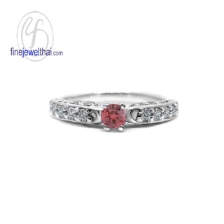 Finejewelthai-แหวนทับทิม-ทับทิม-แหวนพลอย-แหวนCZ-แหวนเงินแท้-พลอยประจำเดือนเกิด-Ruby-Silver-Ring-Birthstone-R1294rb